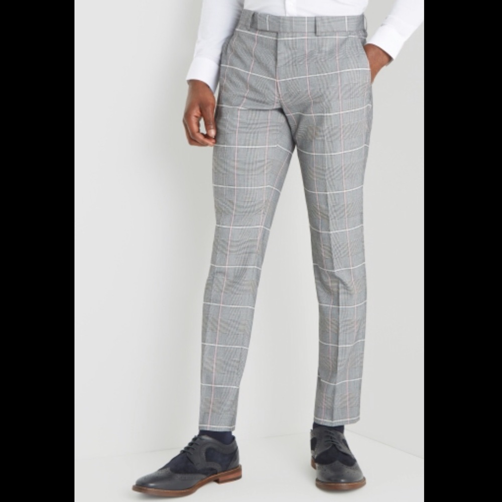 MOSS LONDON Slim Fit Pink White Check Trouser‎ PANT